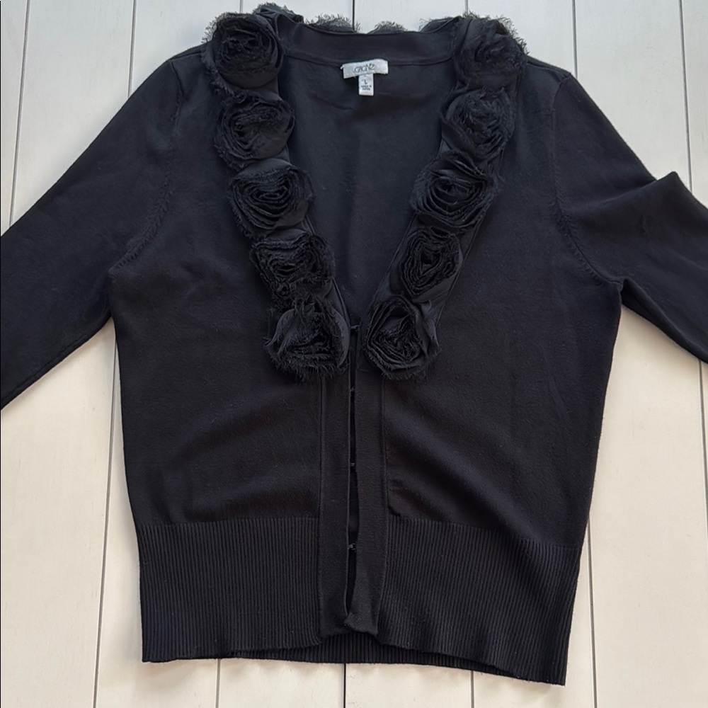 Cache Black Elegant Ruffled Cardigan